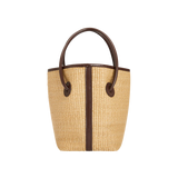 LEATHER-TRIMMED RAFFIA BUCKET BAG