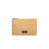 LEATHER-TRIMMED RAFFIA BUCKET BAG