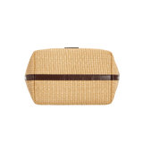 LEATHER-TRIMMED RAFFIA BUCKET BAG