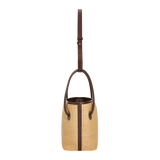LEATHER-TRIMMED RAFFIA BUCKET BAG