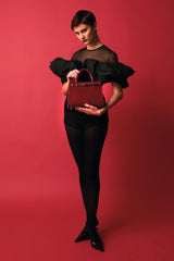 DARK CHERRY BOOK LEATHER TOTE BAG 25