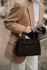 ESPRESSO SUEDE BOOK TOTE BAG 25