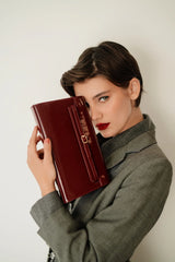 PATENT DARK CHERRY SHOULDER BAG