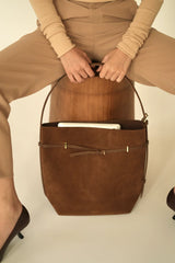 TOFFEE SUEDE BELTED TOTE BAG