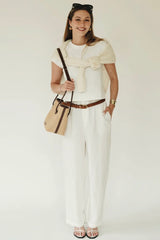 LEATHER-TRIMMED RAFFIA BUCKET BAG