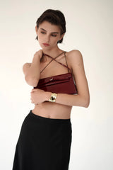 PATENT DARK CHERRY SHOULDER BAG