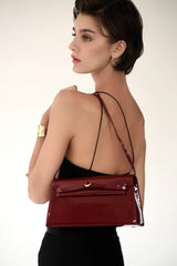 PATENT DARK CHERRY SHOULDER BAG