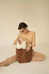 TOFFEE SUEDE BELTED TOTE BAG