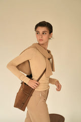 TOFFEE SUEDE BELTED TOTE BAG