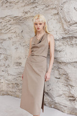 RUCHED DRESS WITH SWING NECKLINE