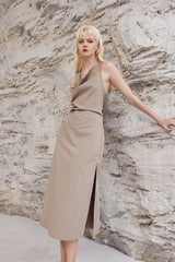 RUCHED DRESS WITH SWING NECKLINE