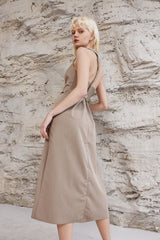 RUCHED DRESS WITH SWING NECKLINE