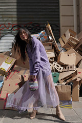 NET YARN COLLOCATION SWEATSHIRT DRESS