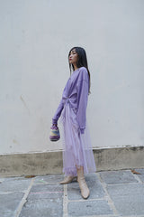 NET YARN COLLOCATION SWEATSHIRT DRESS