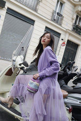 NET YARN COLLOCATION SWEATSHIRT DRESS