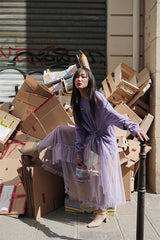 NET YARN COLLOCATION SWEATSHIRT DRESS