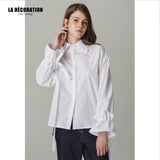 WHITE COTTON SHIRT WITH DRAWSTRING CUFFS