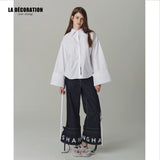 WHITE COTTON SHIRT WITH DRAWSTRING CUFFS