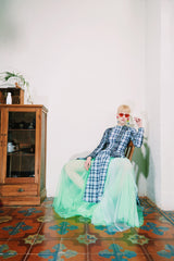 #PREORDER# BLUE TARTAN MESH DRESS