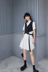 SHORT SLEECE SHIRT DRESS + VEST (2 PIECES)