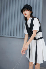 SHORT SLEECE SHIRT DRESS + VEST (2 PIECES)