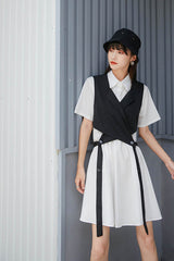 SHORT SLEECE SHIRT DRESS + VEST (2 PIECES)