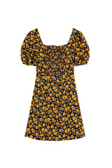 RETRO FLORAL SKIRT PUFF SLEEVE DRESS