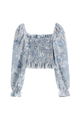 PAINTING CHIFFON SHORT SHORT SQUARE NECK TOP