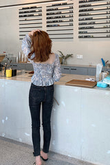 PAINTING CHIFFON SHORT SHORT SQUARE NECK TOP