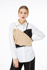 FAKE TWO PIECE STITCHING SLING WHITE SHIRT