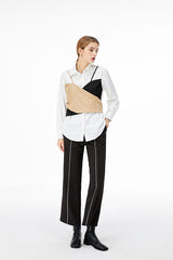 FAKE TWO PIECE STITCHING SLING WHITE SHIRT