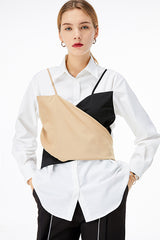 FAKE TWO PIECE STITCHING SLING WHITE SHIRT