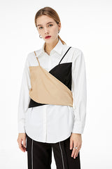 FAKE TWO PIECE STITCHING SLING WHITE SHIRT