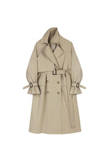 LACE-UP WAIST DOUBLE BREASTED KNEE LENGTH COAT