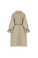 LACE-UP WAIST DOUBLE BREASTED KNEE LENGTH COAT