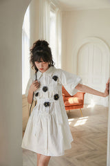 THREE-DIMENSIONAL FLOWER VEST + SHIRT DRESS ( 2 PIECES)
