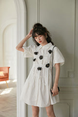 THREE-DIMENSIONAL FLOWER VEST + SHIRT DRESS ( 2 PIECES)
