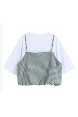 FAKE TWO CHECKED SLING T-SHIRT