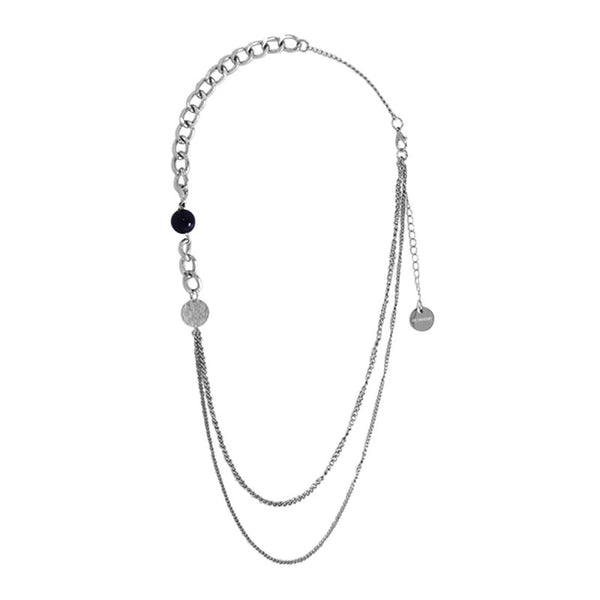 #VALENTINE'S DAY# DOUBLE CHAIN NECKLACE WITH BLACK PEARL