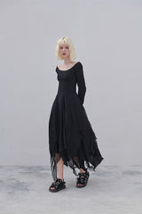 Irregular Mesh Long Sleeve Dress