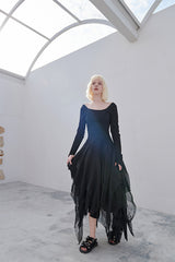 Irregular Mesh Long Sleeve Dress