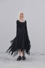 Irregular Mesh Long Sleeve Dress