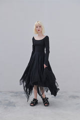 Irregular Mesh Long Sleeve Dress