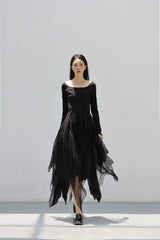 Irregular Mesh Long Sleeve Dress