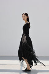 Irregular Mesh Long Sleeve Dress