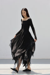 Irregular Mesh Long Sleeve Dress