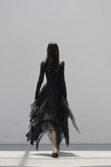 Irregular Mesh Long Sleeve Dress