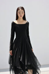 Irregular Mesh Long Sleeve Dress