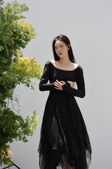 Irregular Mesh Long Sleeve Dress