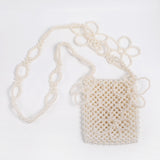 WHITE PEARL BEADED FLOWER CROSSBODY BAG (TWO COLORS)